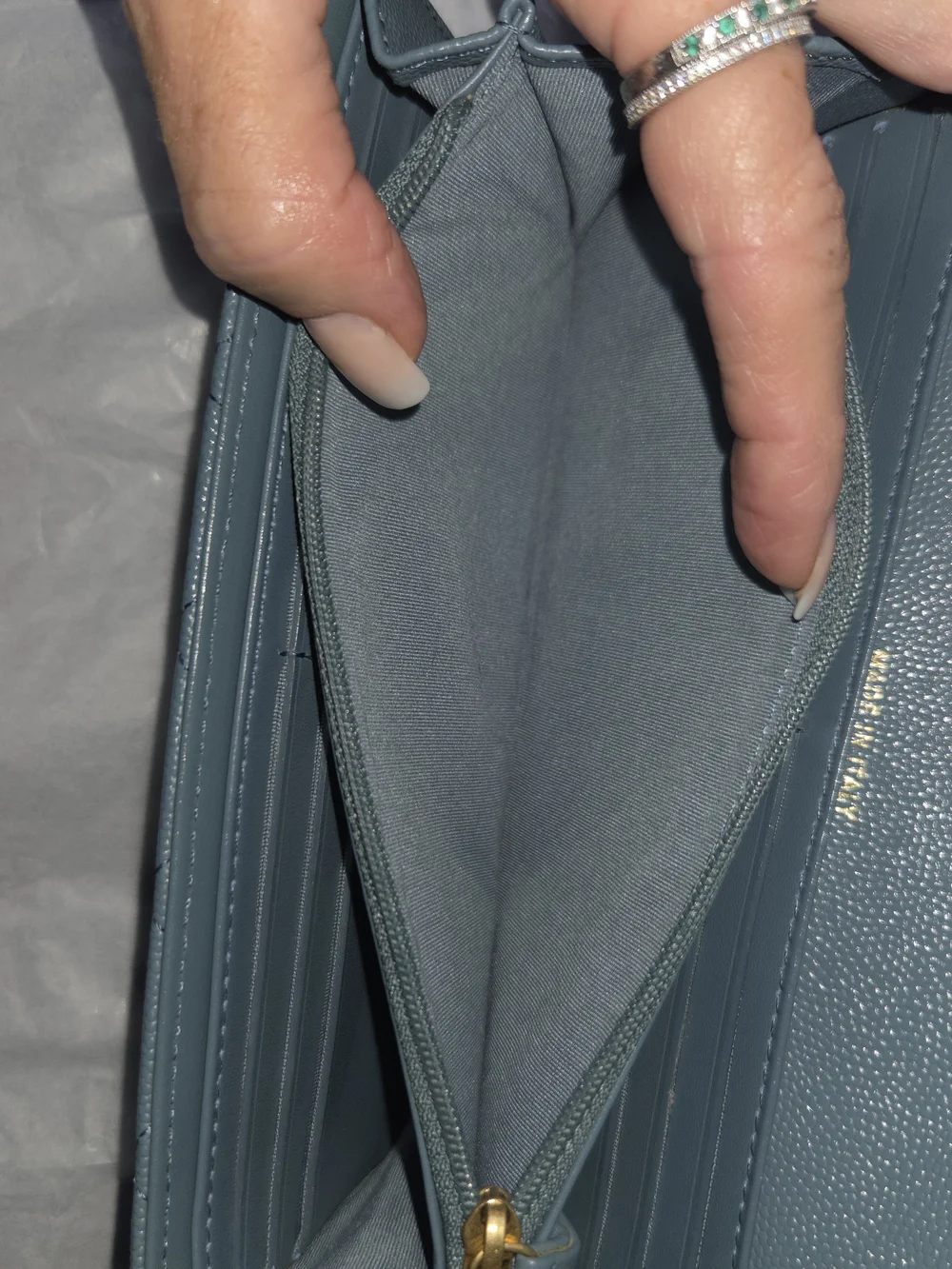 Chanel Quilted Caviar Leather Long Wallet in Light Slate Blue